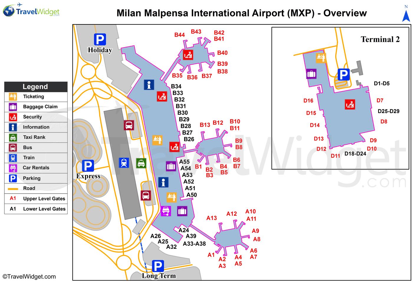 Malpensan lentokenttä kartta rautatieasema - Kartta milanon lentokentillä  ja juna-asemat (Lombardia - Italia)