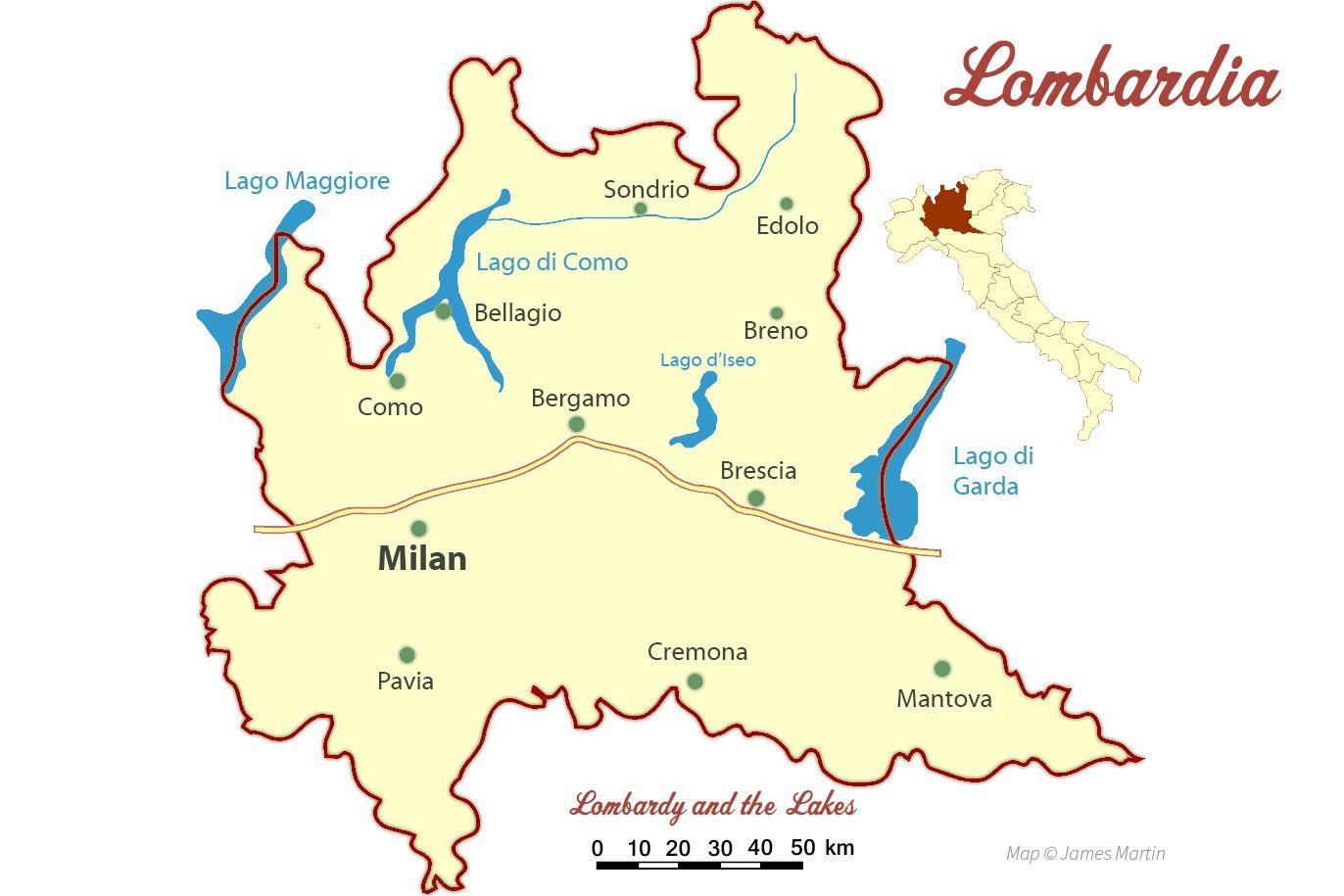 Milano on lombardian kartta - Kartta milano ja lombardy (Lombardia - Italia)
