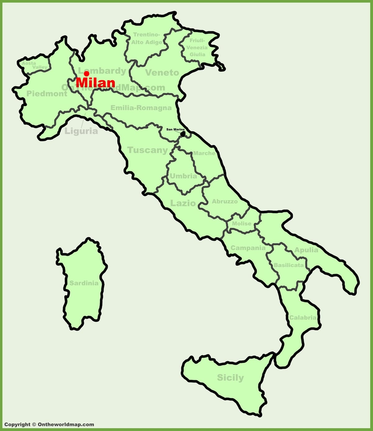 kartta italia osoittaa milano