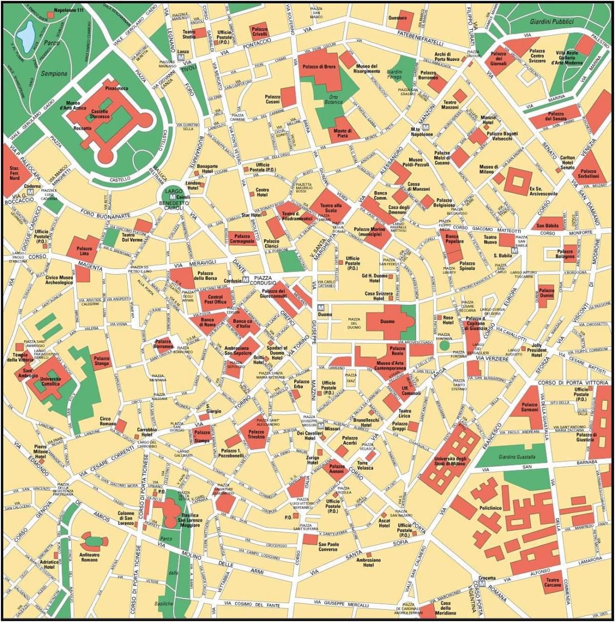 milano italia keskusta kartta